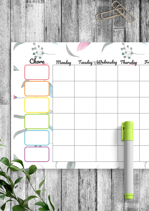 Weekly kids chore chart editable, Fillable pdf, A4, Letter.