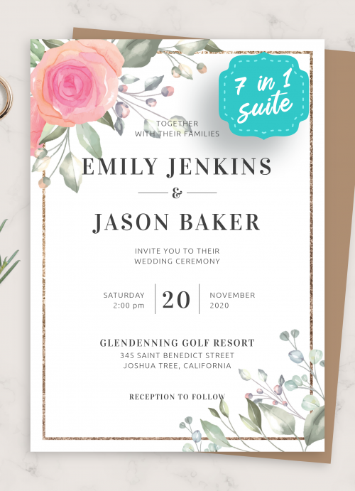 Kaley Wedding Invitation Set Thank You Card Rose Wedding Invitation Template Download Editable Digital Download Wedding Suite