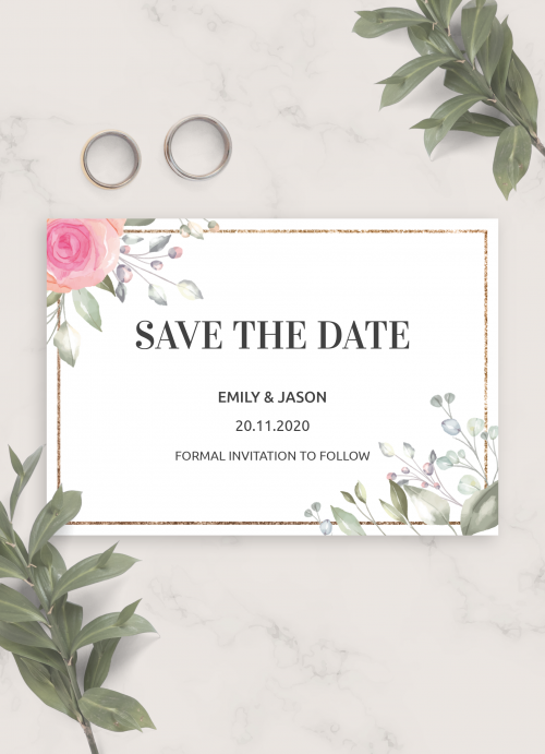 Green Watercolour Floral Personalized Wedding Save The Date Cards