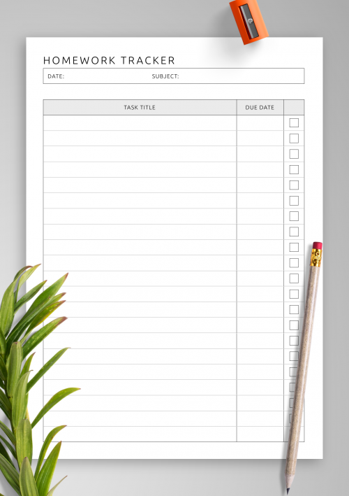 free printable homework tracker