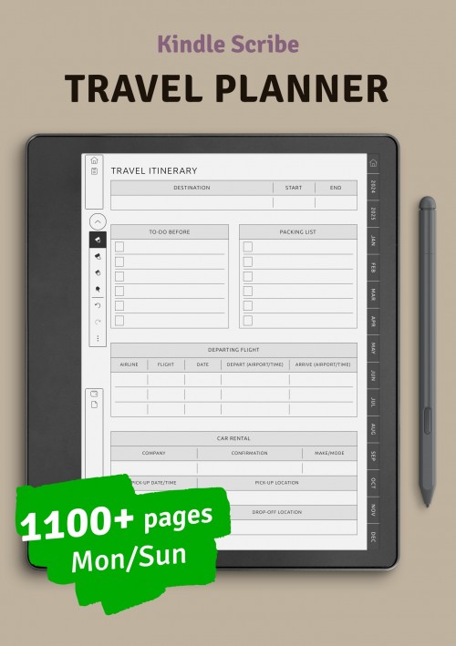 travel itinerary layout for thumbnail image for Kindle Scribe Travel Planner 
