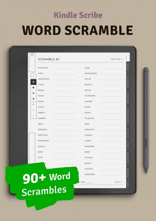 Customizable Word Scramble Book Kindle Scribe