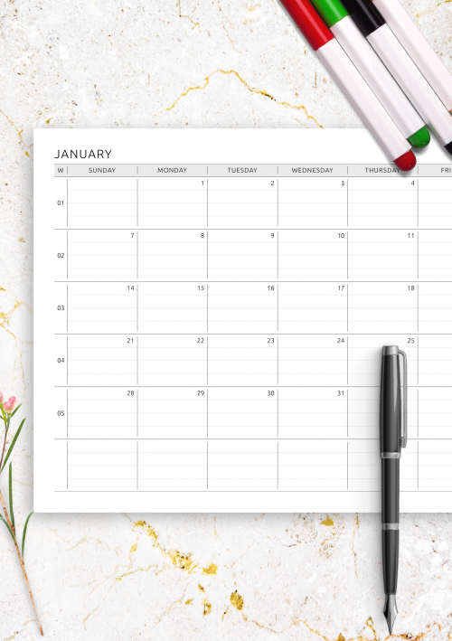 Download Printable Monthly Calendar Template PDF