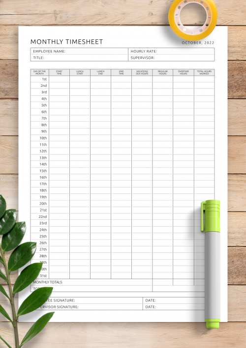 Timesheet Templates Download Digital Printable Time Sheets PDF