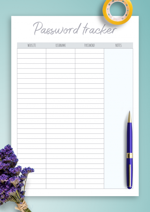 Pasword Tracker, Password Log for Personal Size Planners