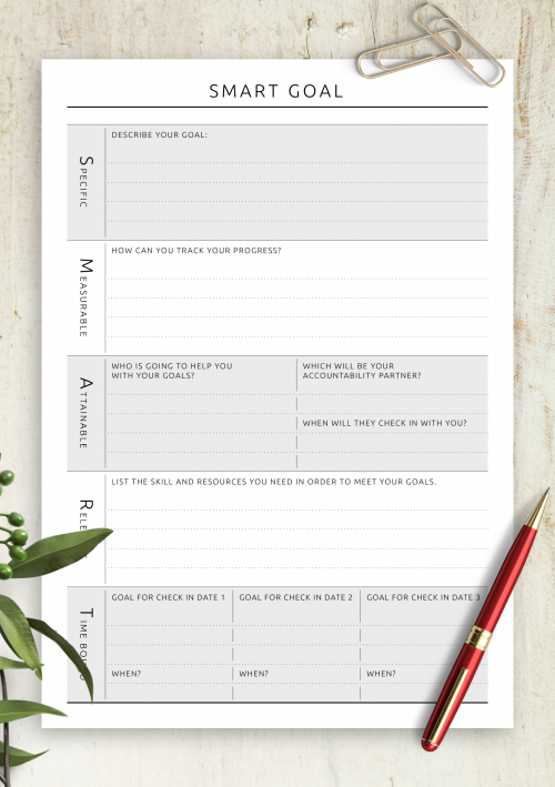 Download Printable Monthly Goal Setting for 5 Weeks PDF