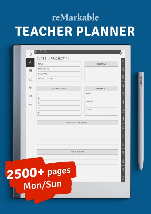 The Teacher Planner for reMarakable tablet