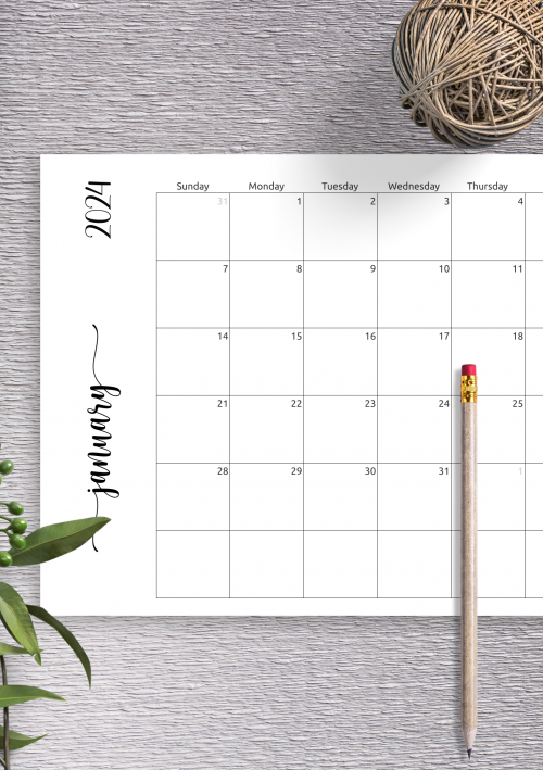 Download Printable Simple Monthly Calendar Horizontal PDF