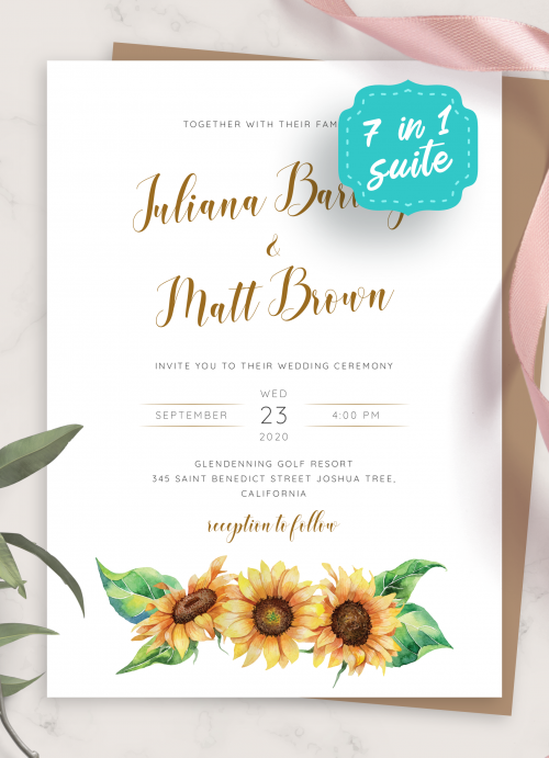 Download Printable Simple Sunflower Wedding Program Card Pdf
