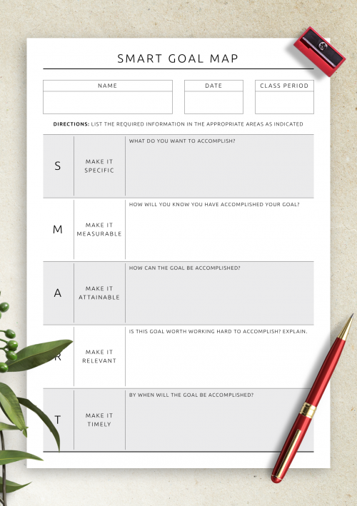 Printable Editable Smart Goals Template