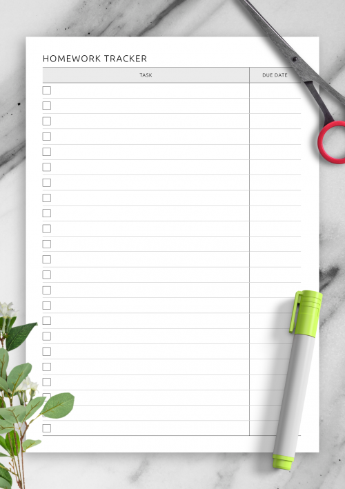 pdf assignment tracker printable