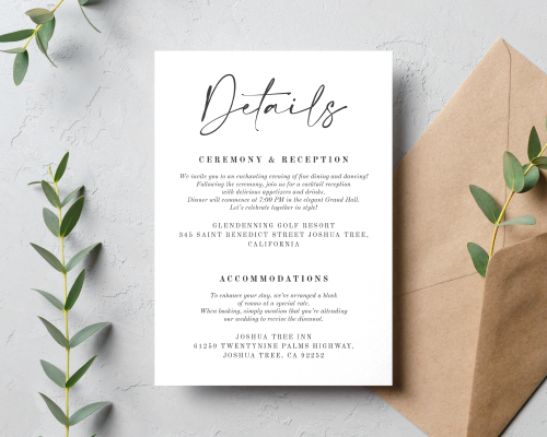 Wedding Details Printable