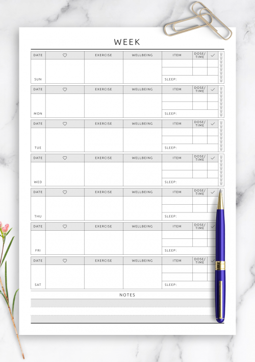 Weekly fitness schedule Template