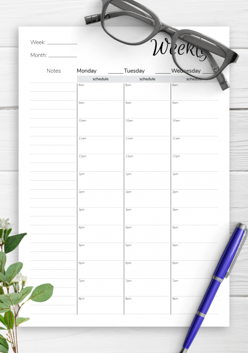 weekly hourly planner templates