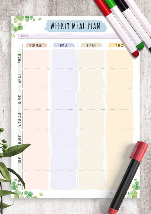 Weekly Meal Planner Templates - Download PDF