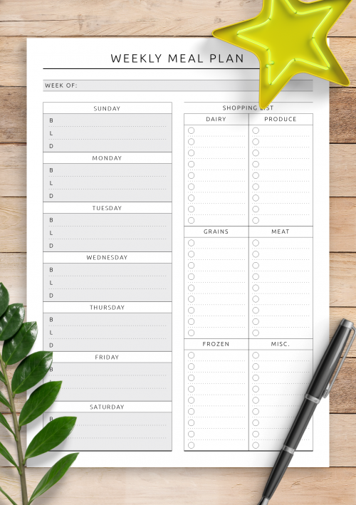 Grocery list and weekly meal planner printable. Family meal planning template Meal Planner Printable