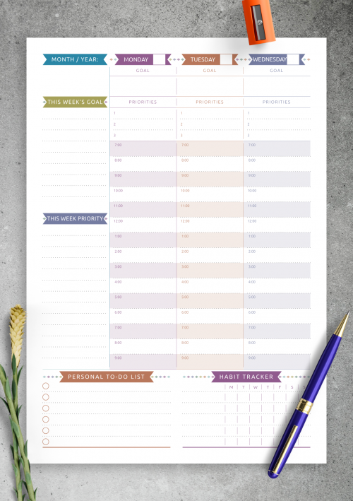 Week on 2 Two Pages Personal Planner Inserts Undated Printable Weekly Blank Layout Weekly Agenda Vertical Weekly Planner