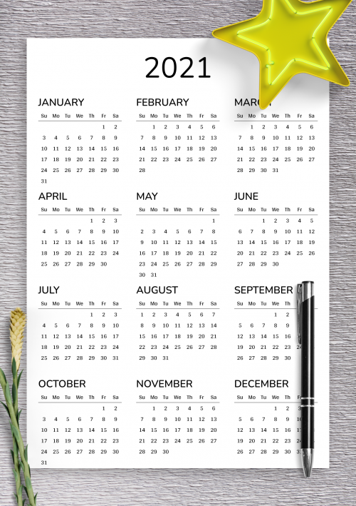 Featured image of post 2021 Yearly Calendar Printable Pdf / Blank calendar 2021 is available for the user in the form of three distinct versions.