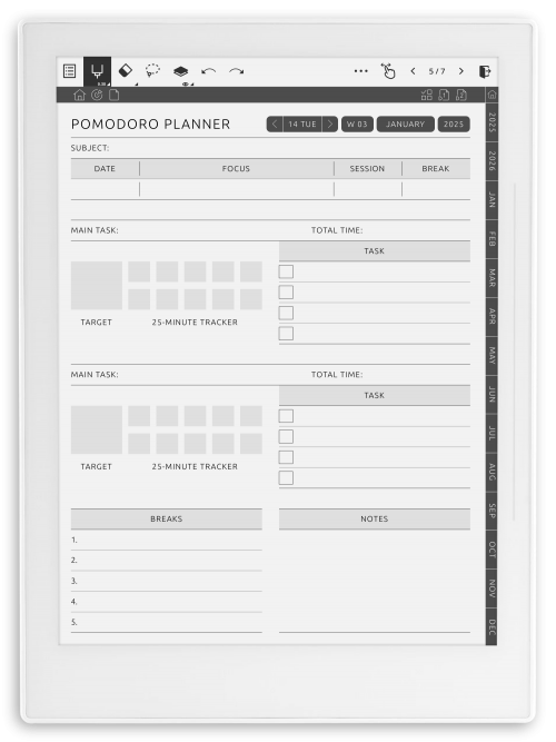 Supernote Pomodoro Planner - Portrait Contrast Theme