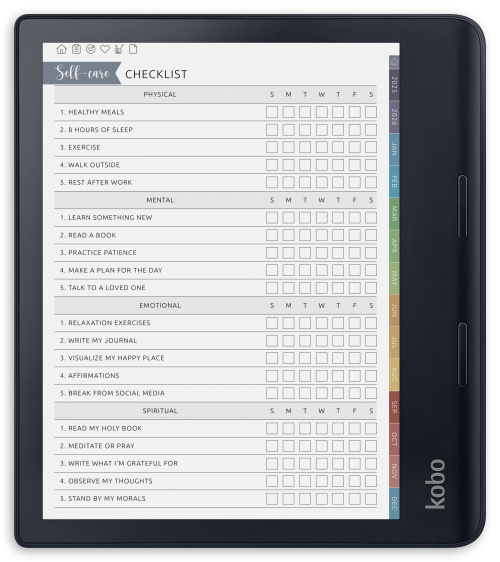 Kobo - Self-Care Planner - Portrait Contrast Theme