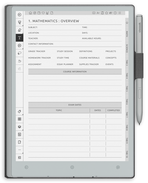 reMarkable Student Planner - Portrait Contrast Theme