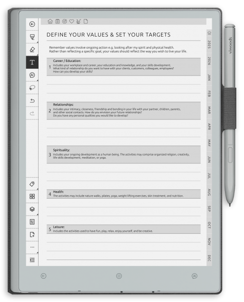 reMarkable Wellness Planner - Portrait Contrast Theme