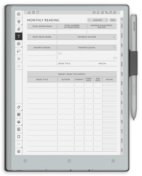 reMarkable Reading Journal - Portrait Contrast Theme
