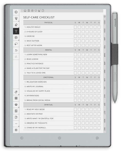 reMarkable Self-Care Planner - Portrait Contrast Theme