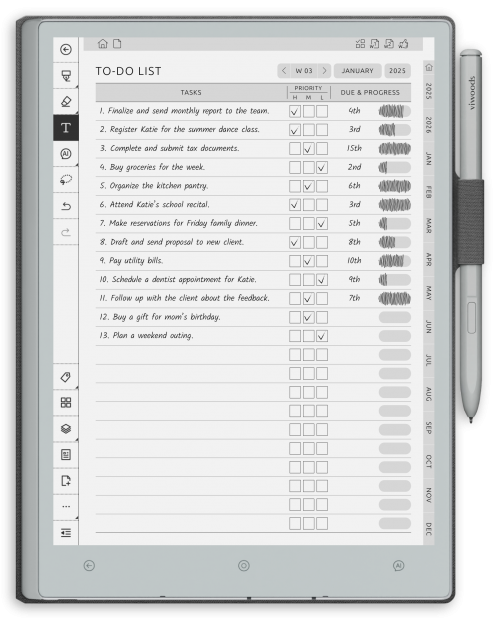 reMarkable Weekly To-Do Planner - Portrait Contrast Theme