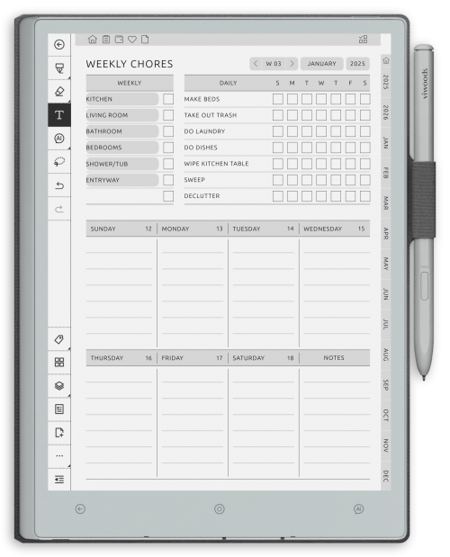 reMarkable Household &amp; Cleaning Planner - Portrait Contrast Theme