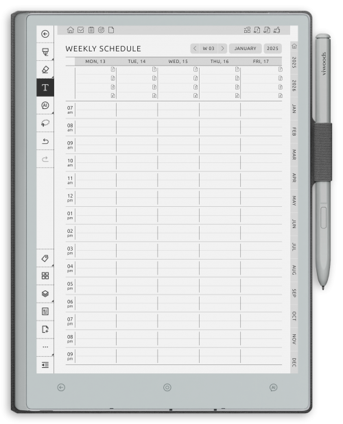 reMarkable Weekly Schedule Planner - Portrait Contrast Theme