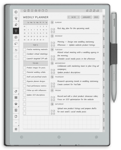 reMarkable Weekly Planner - Landscape Contrast Theme