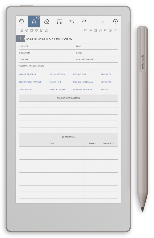 reMarkable Student Planner - Portrait Contrast Theme