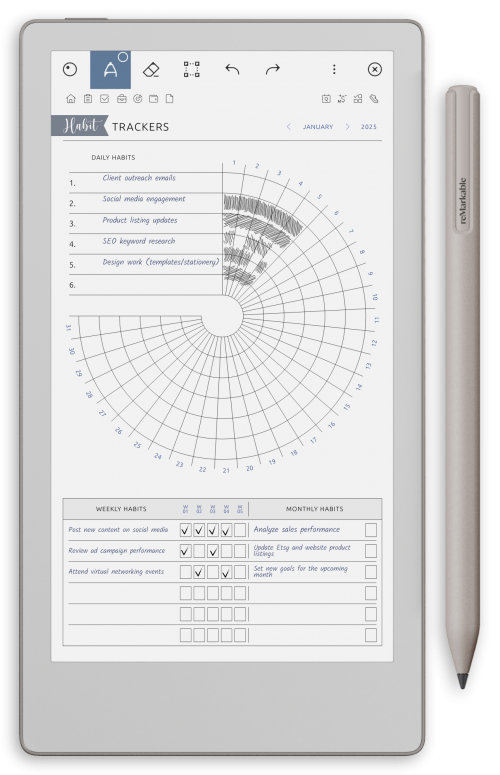 reMarkable Productivity Planner - Portrait Contrast Theme