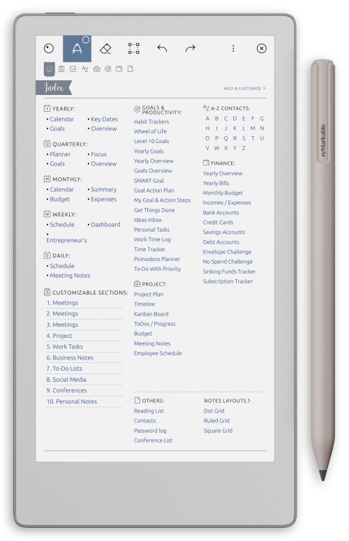 reMarkable Business Planner - Portrait Contrast Theme