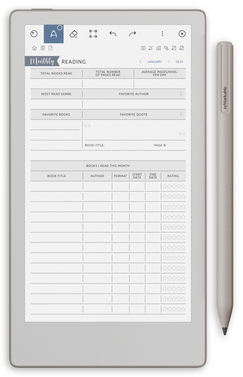 reMarkable Reading Journal - Portrait Contrast Theme