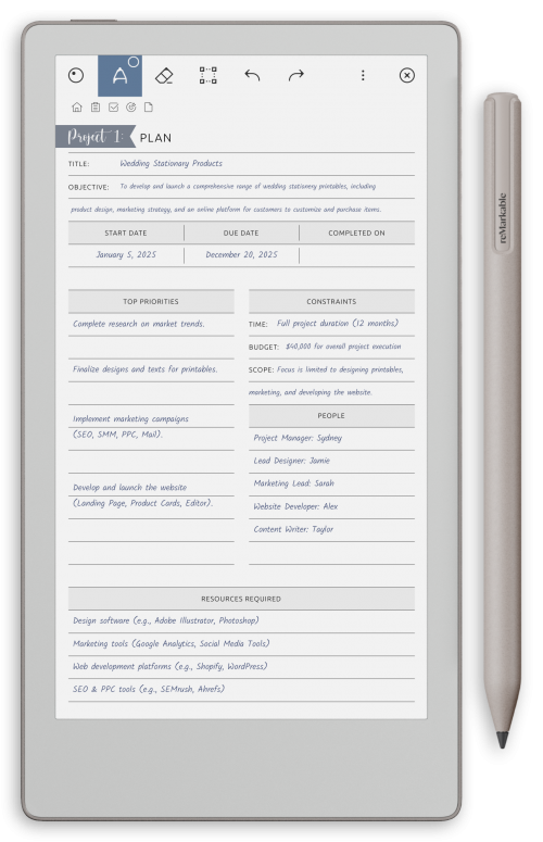 reMarkable Project Planner - Portrait Contrast Theme