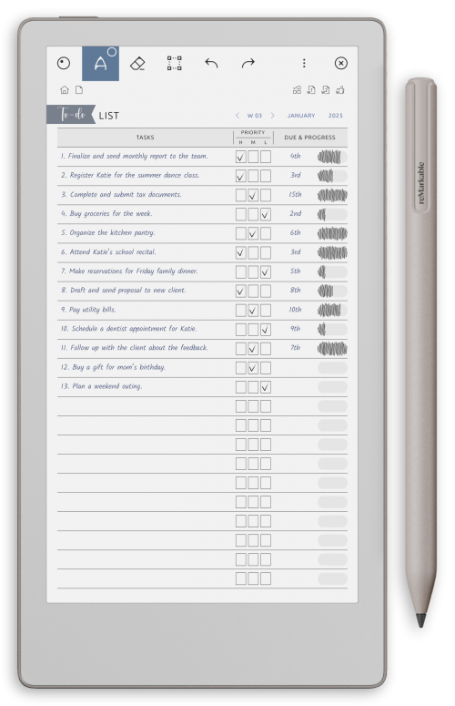 reMarkable Weekly To-Do Planner - Portrait Contrast Theme