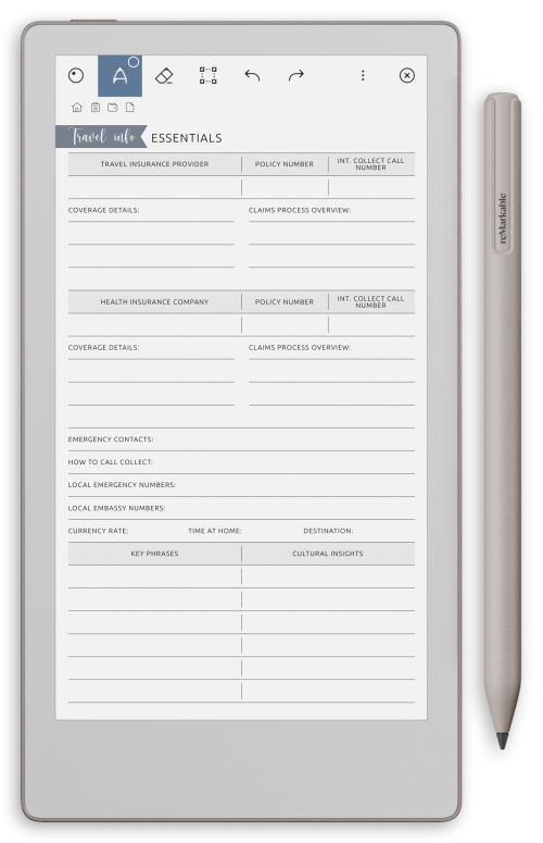 reMarkable Travel Planner - Portrait Original Theme