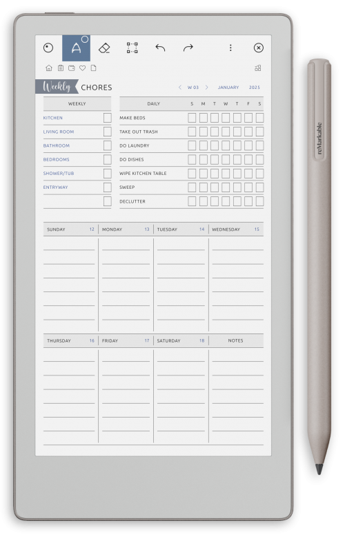 reMarkable Household &amp; Cleaning Planner - Portrait Contrast Theme