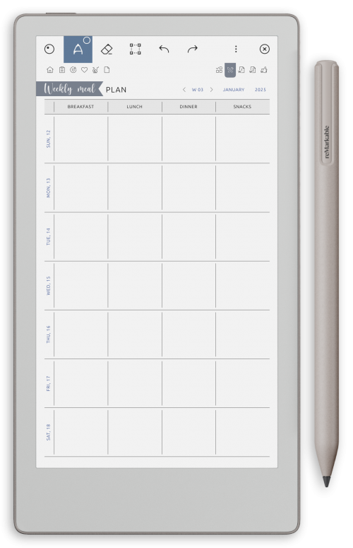 reMarkable Meal Planner - Portrait Contrast Theme