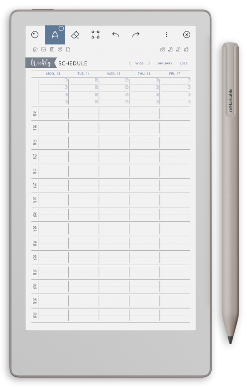 reMarkable Weekly Schedule Planner - Portrait Contrast Theme