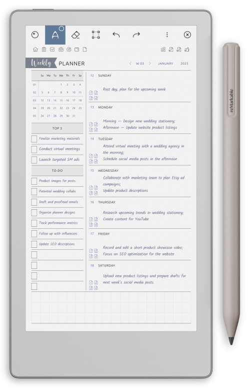 reMarkable Weekly Planner - Landscape Contrast Theme