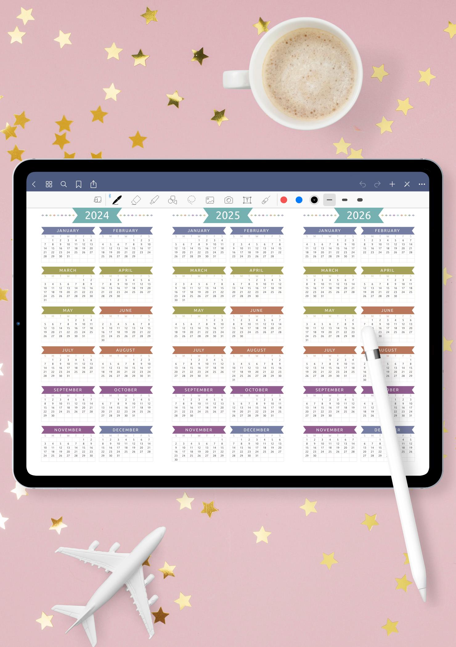 Download Printable 3-year Calendar Template - Casual Style - Landscape ...