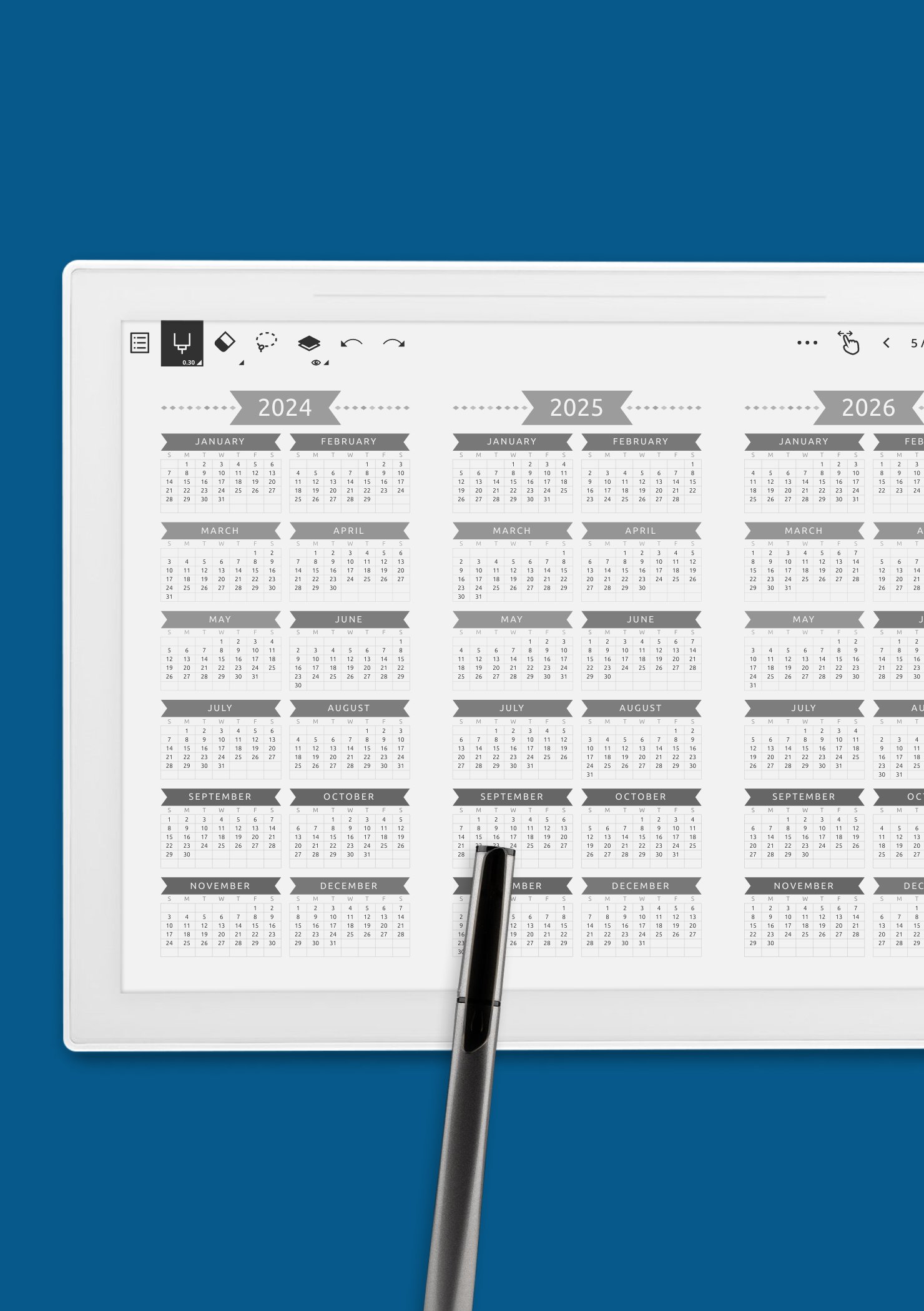 Download Printable 3-year Calendar Template - Casual Style - Landscape ...