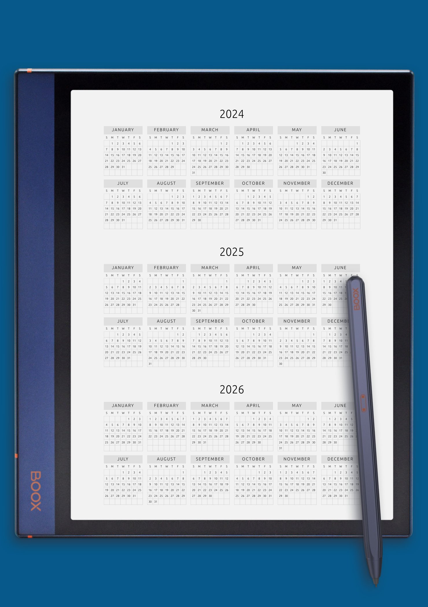 Download Printable 3-year Calendar Template - Original Style PDF