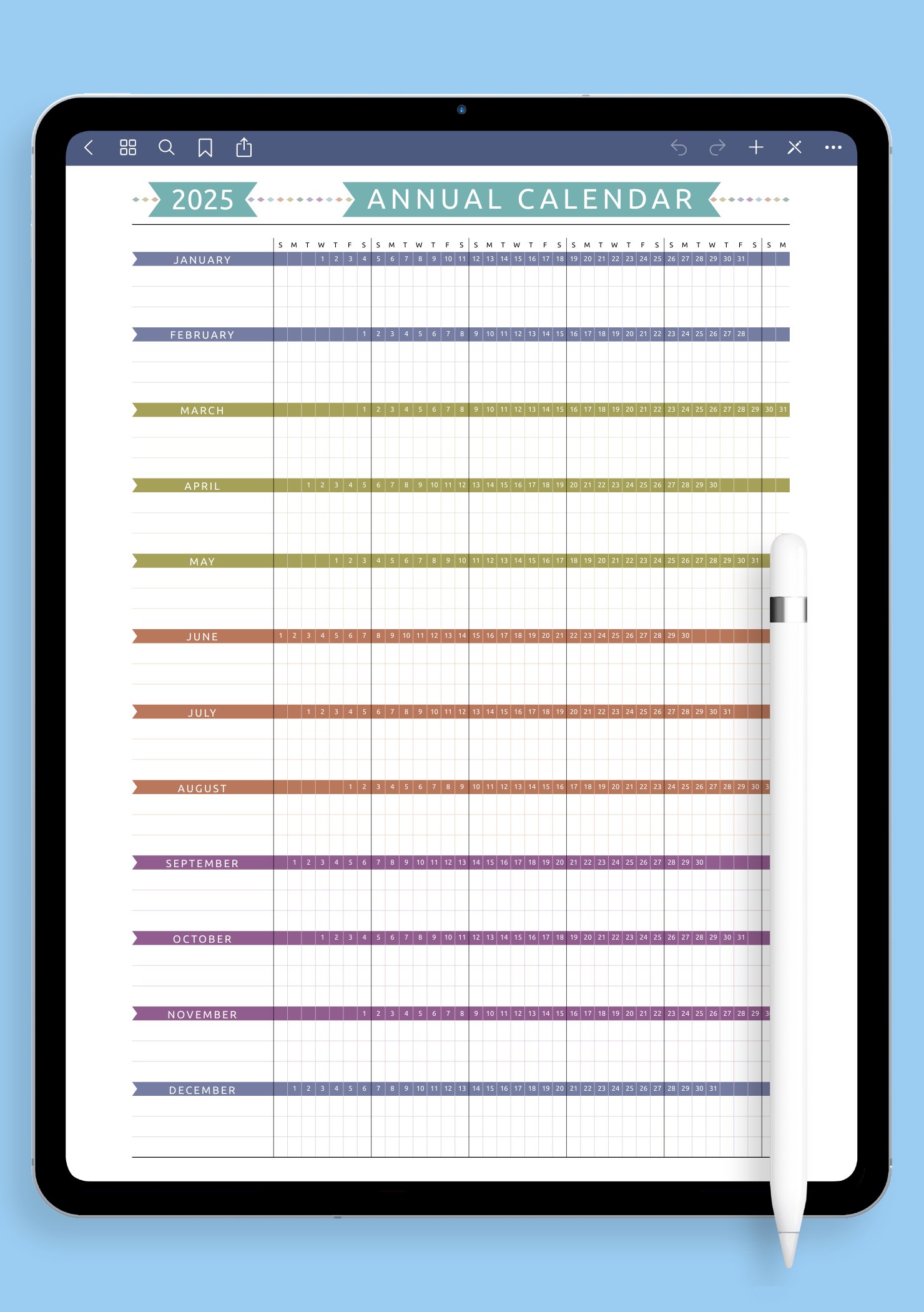 Download Printable Annual Calendar Template - Casual Style PDF