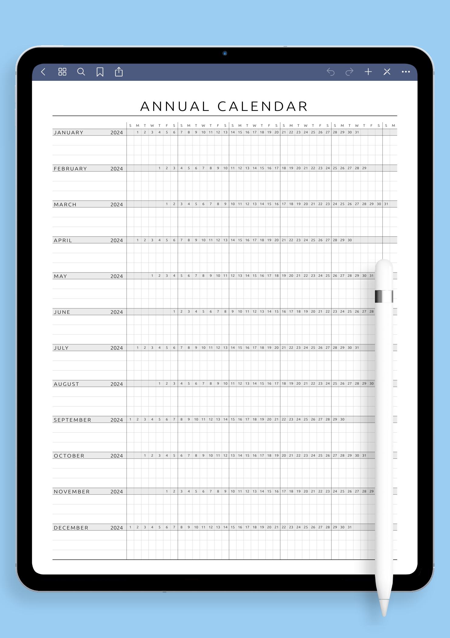 Download Printable Annual Calendar Template - Original Style PDF