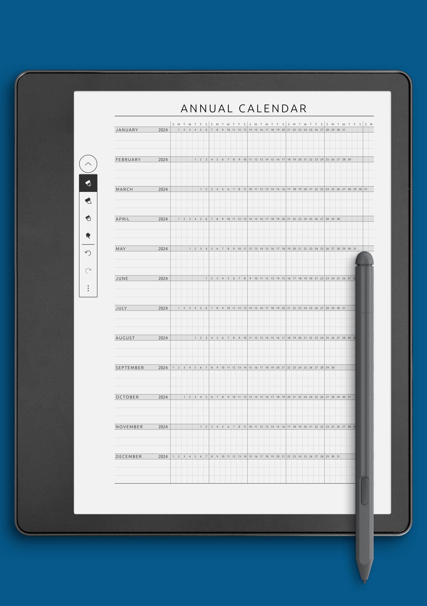 Download Printable Annual Calendar Template - Original Style PDF