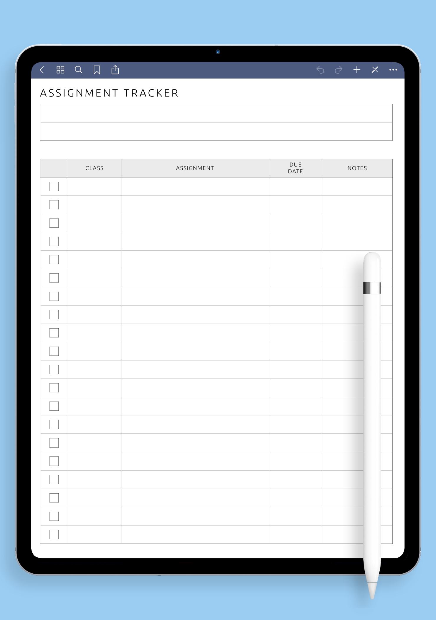 assignment tracker printable pdf